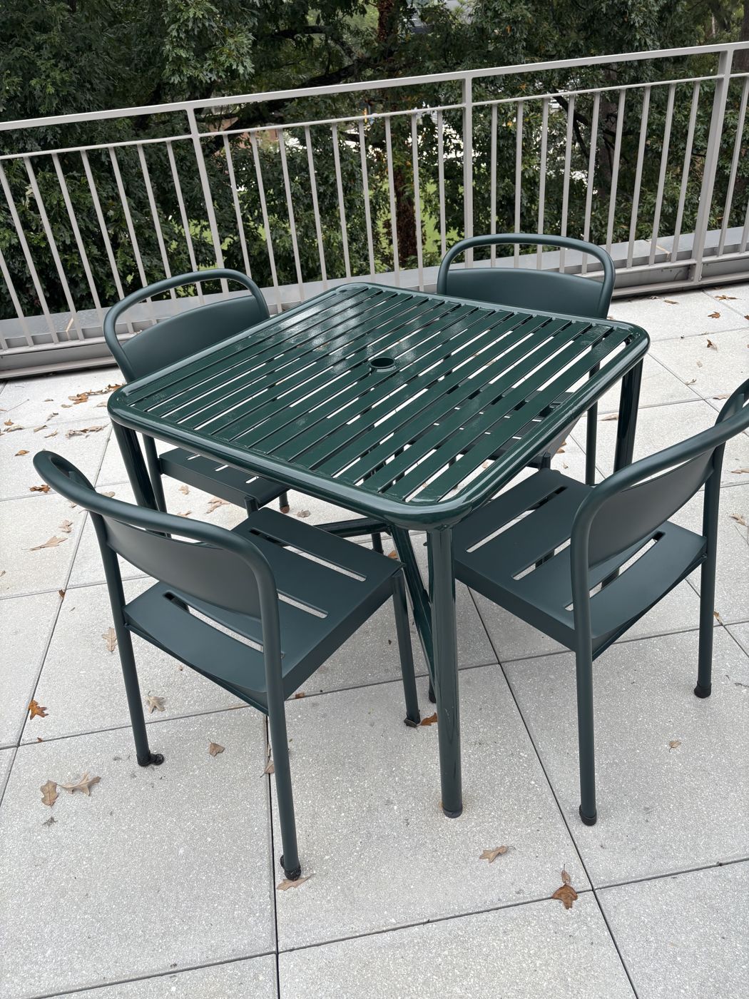 Green powder coated outdoor table and chairs
